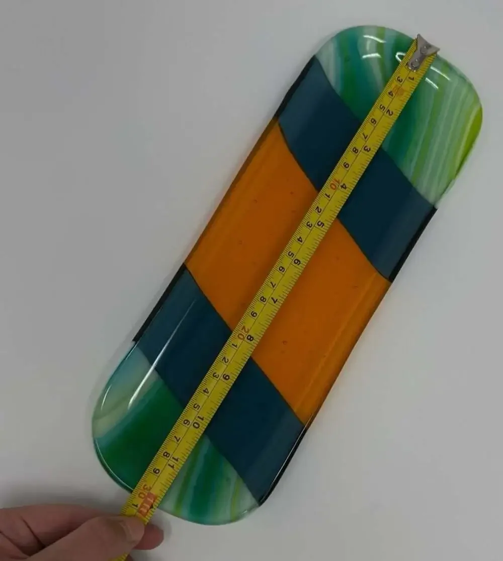 Handcrafted Fused Glass Decorative Tray, Abstract Multi-Color Striped 12” Dish